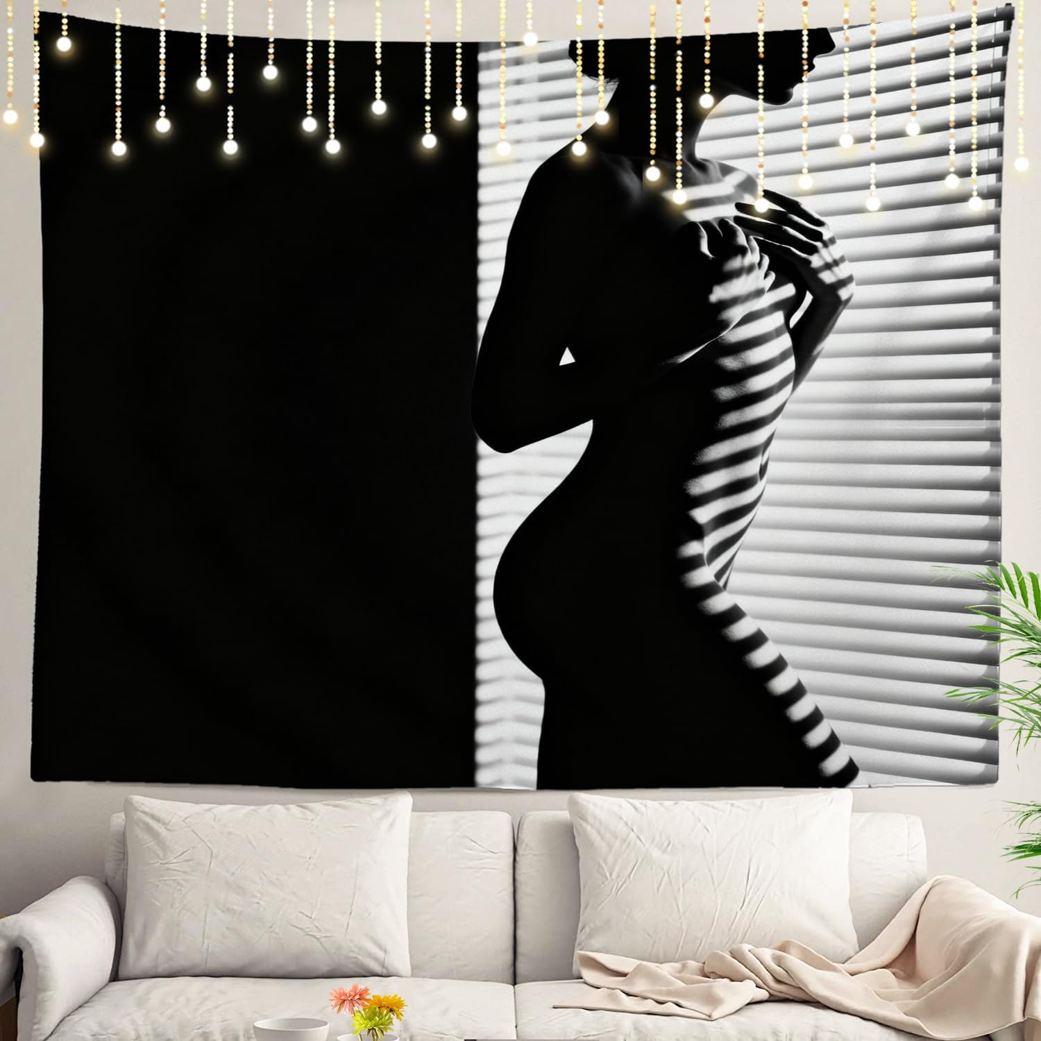 Fairy Lights Bedroom - لوحة جدارية تجريدية لشكل امرأة، ديكور