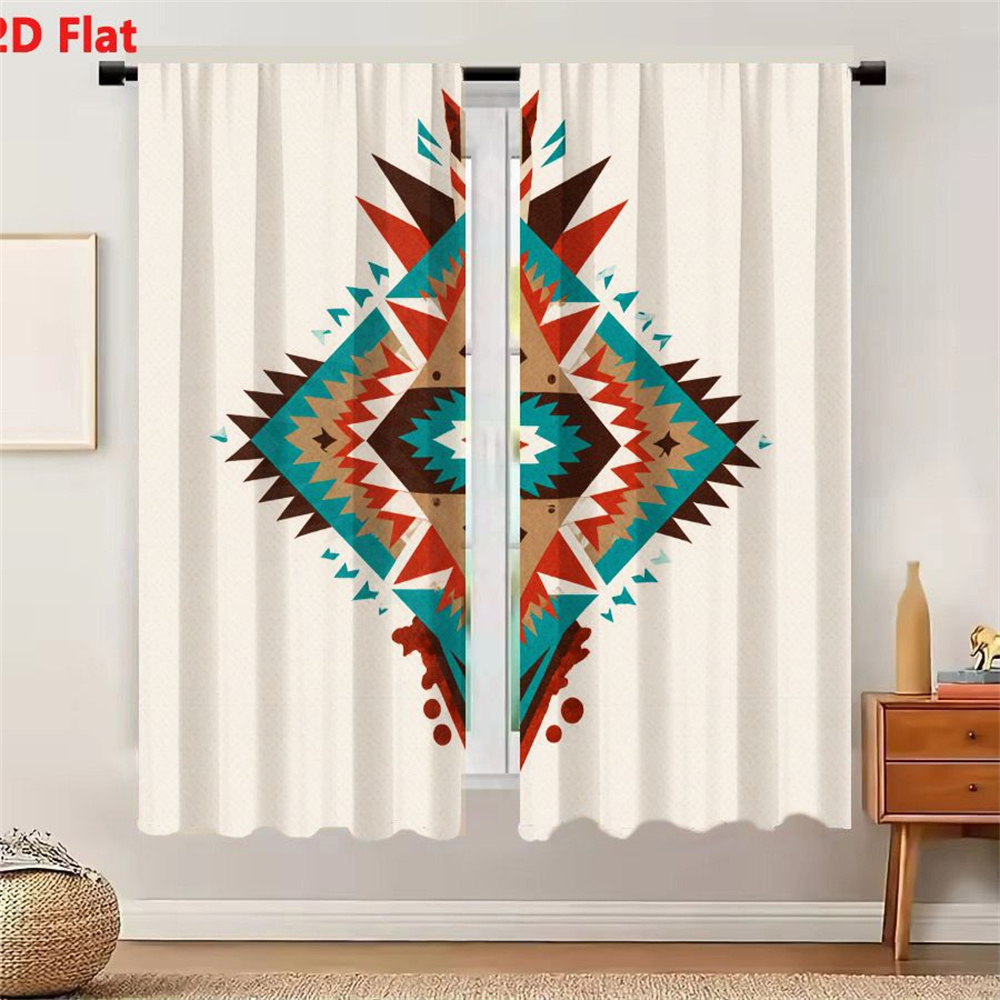 Home Decor Color Palettes - قطعتان من الستائر بتصميم هندسي متماثل